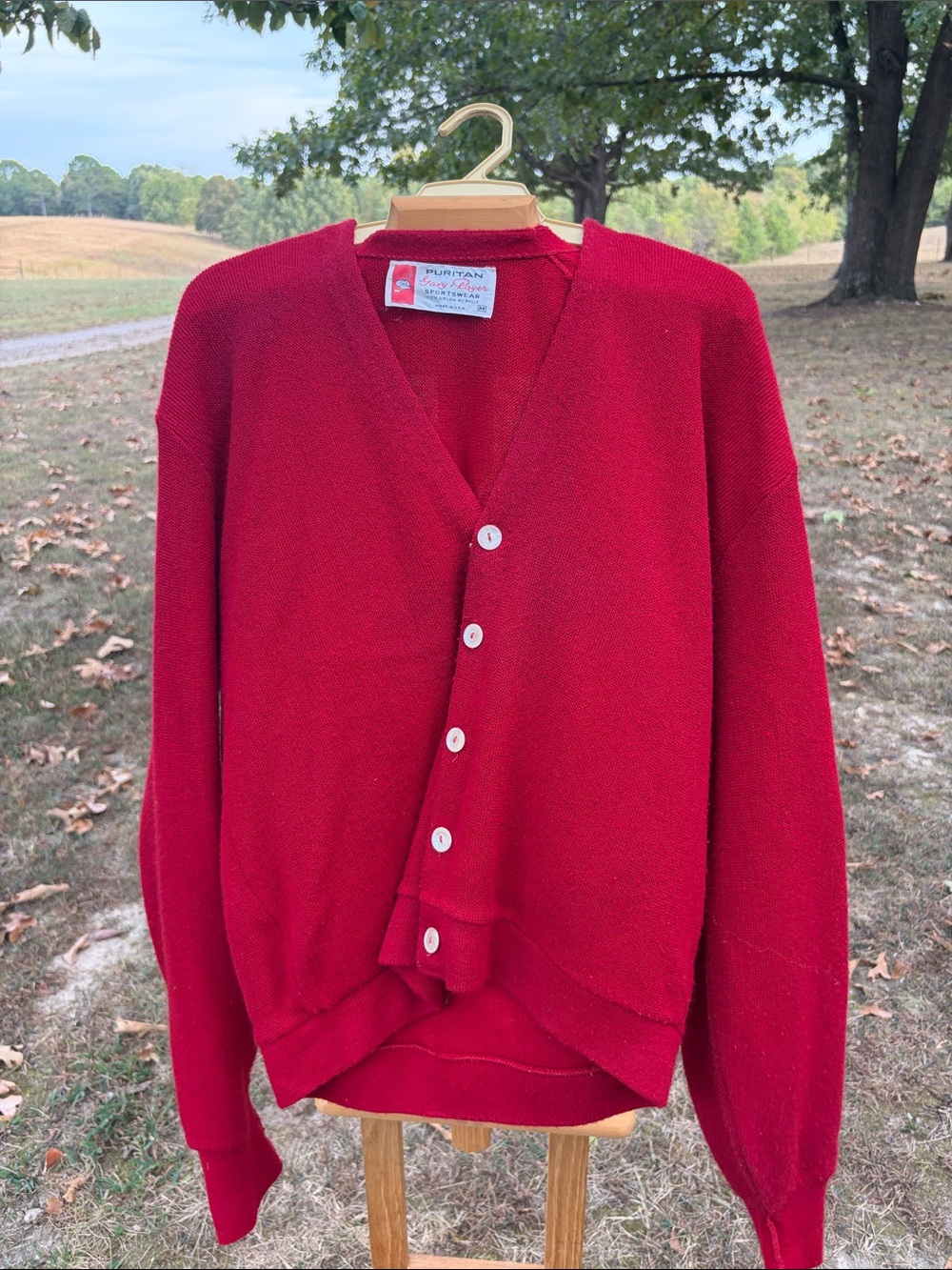1960s Gary Player Puritan Sportswear Men's Bright Red Button-Up V-Neck Cardigan